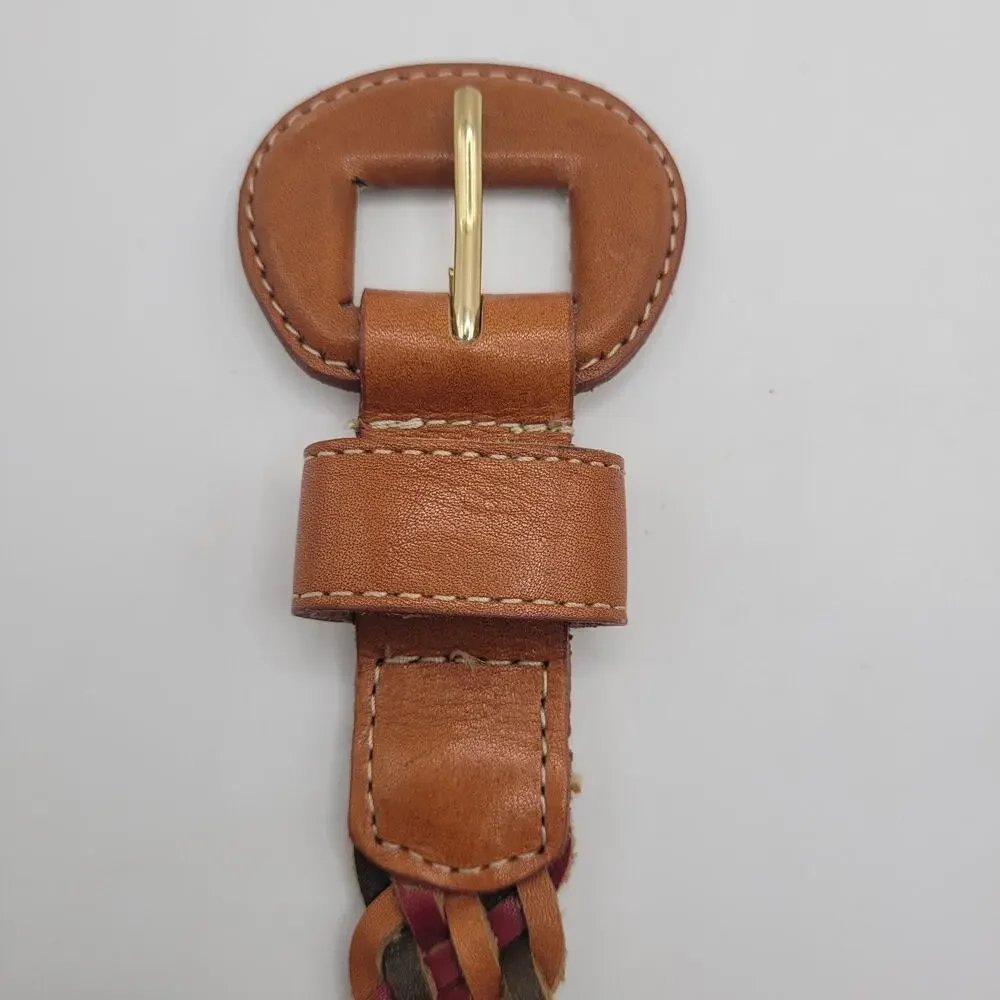 Colorful Brown Leather Belt Med Braided Woven Plaited Boho Multicolor Festival